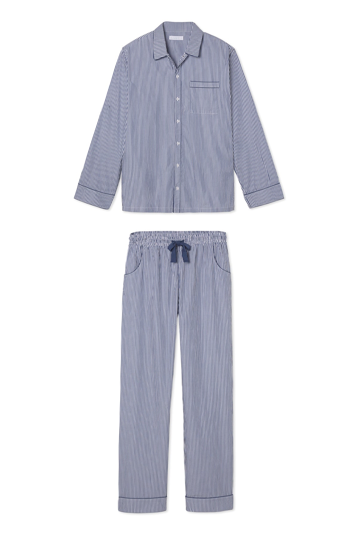 Navy Striped Men's Poplin Pajama Set