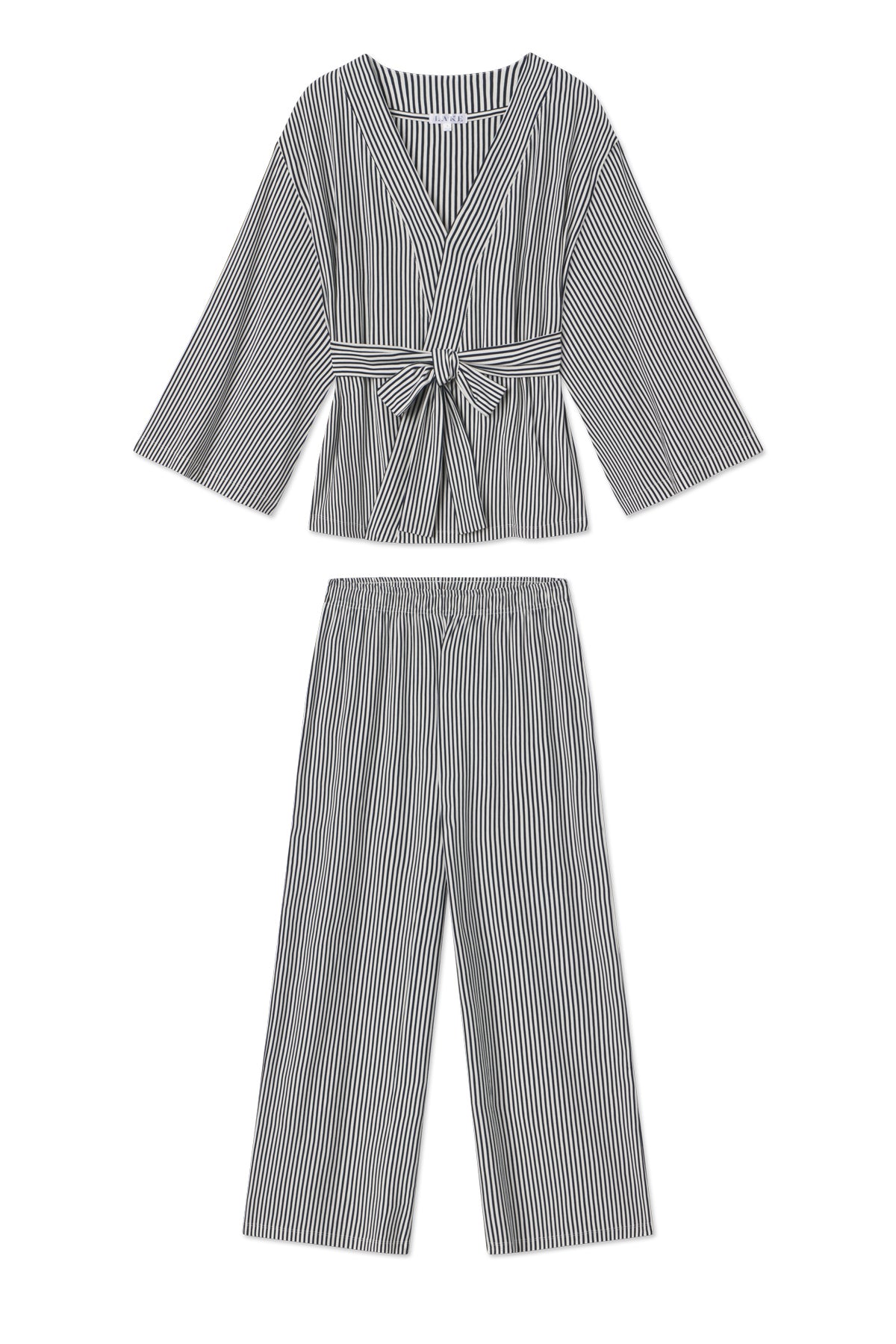 Deep Navy Striped Kimono Pajama Set