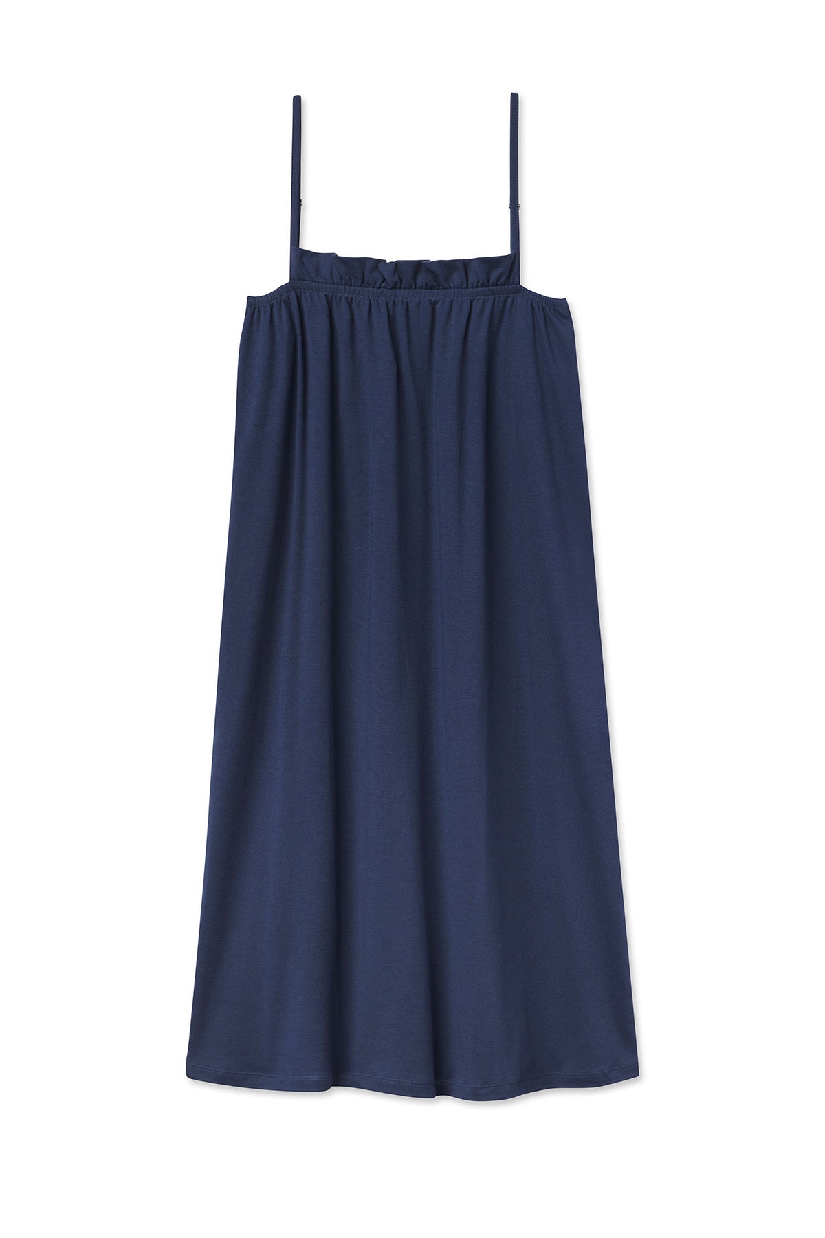 Navy Pima Cotton Ruffle Nightgown for Women