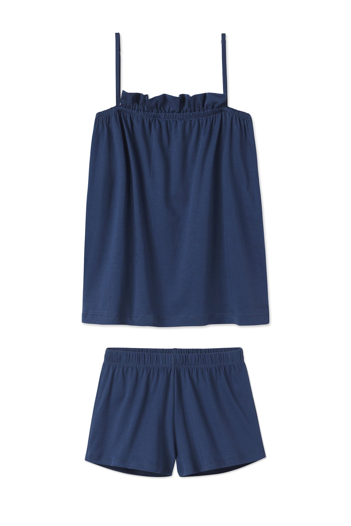 Navy Pima Cotton Ruffle Shorts Set