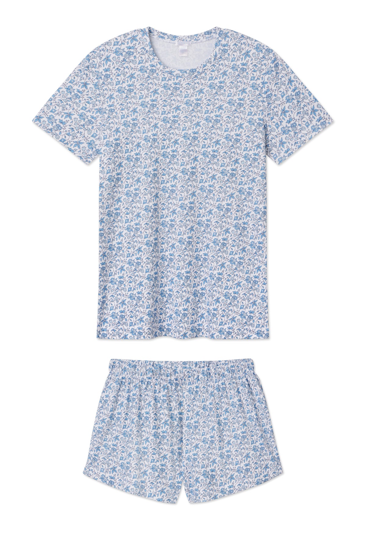 Pima Cotton Floral Shorts Set - Delft Blue