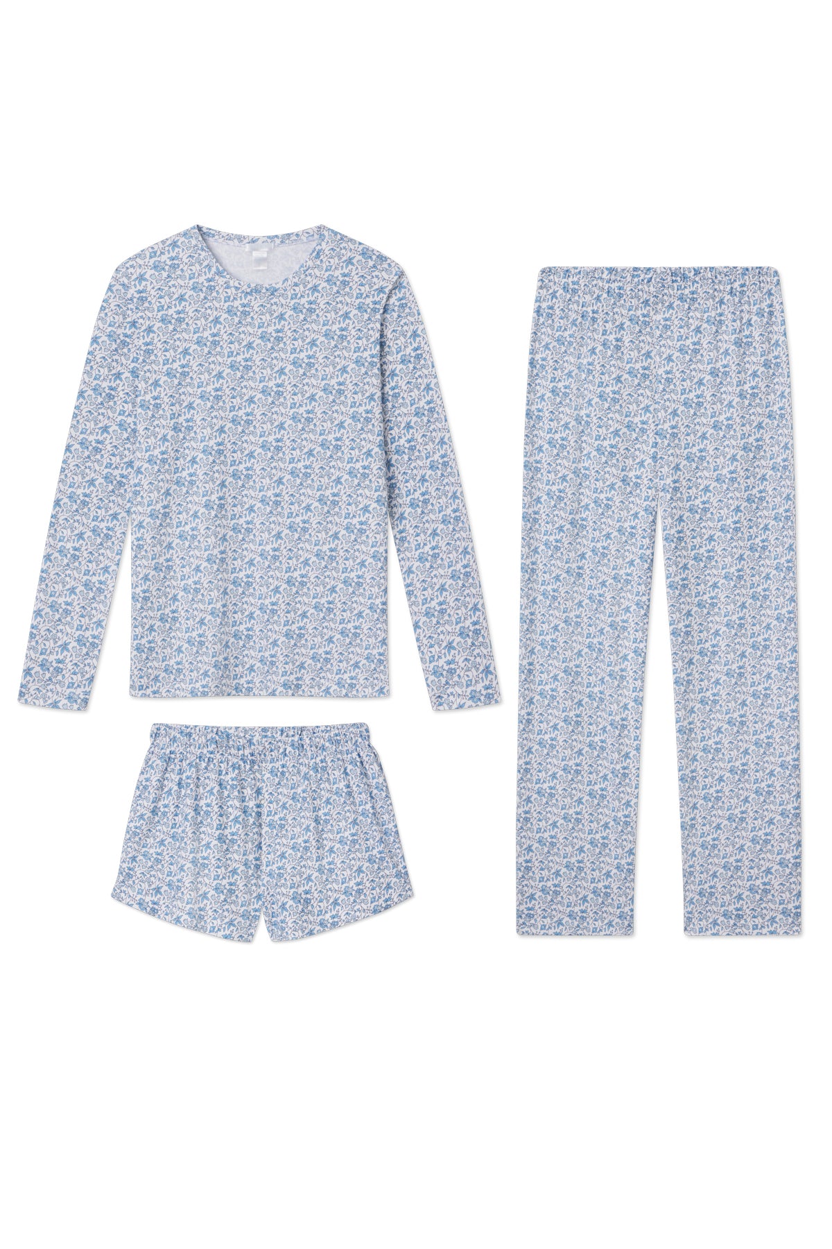 Delft Blue Floral Pima Cotton Long Sleeve Crew