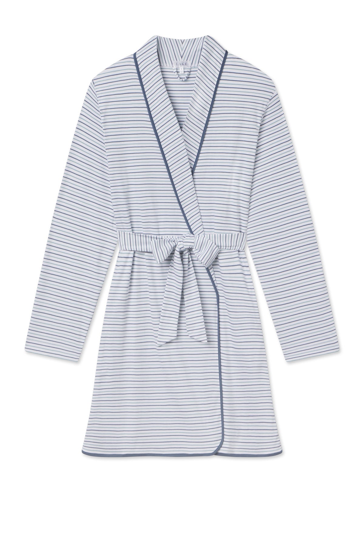 Pima Cotton Striped Short Robe – Sea Depth Multi