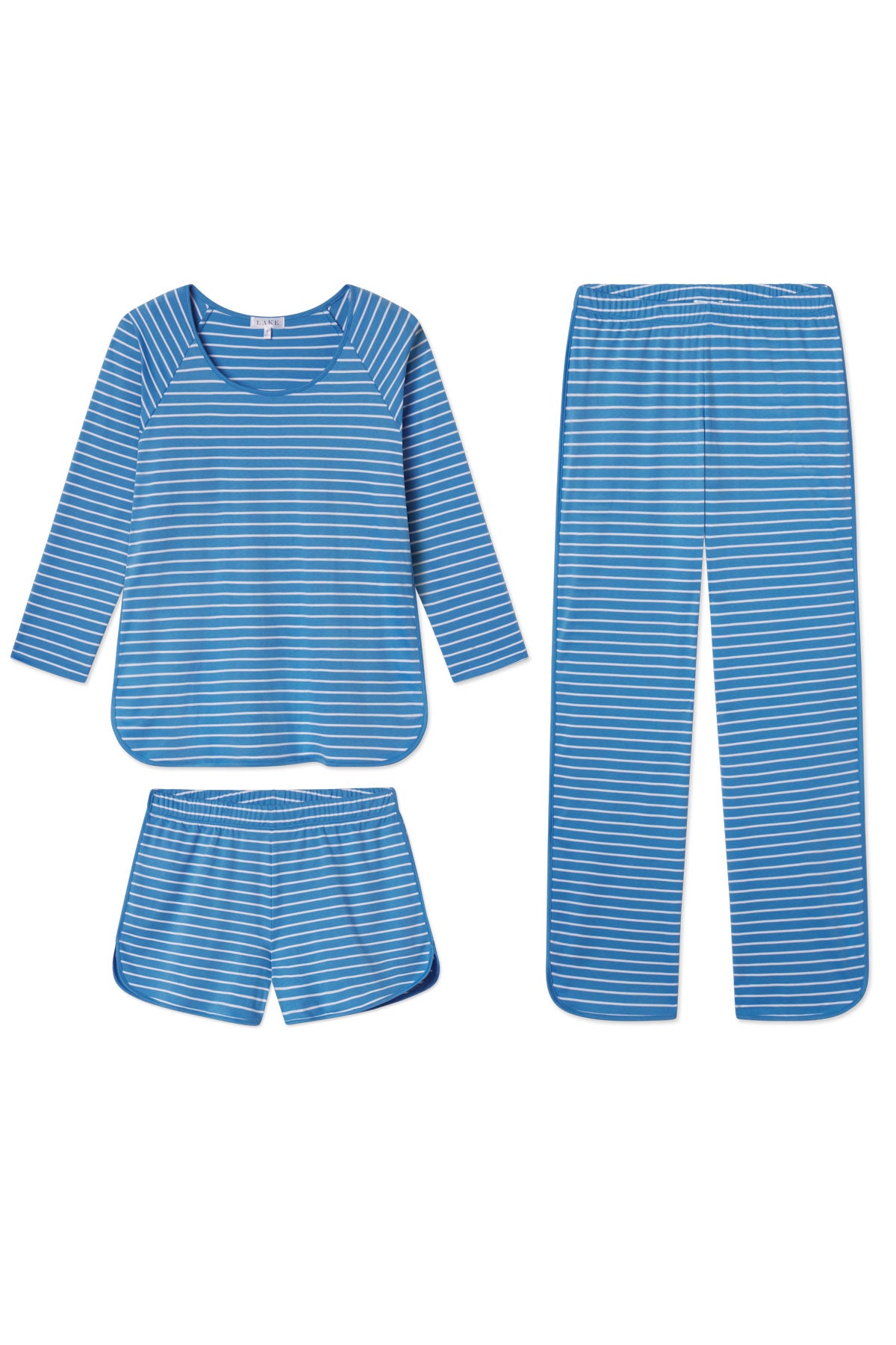 Pima Cotton Long Sleeve Tee in Striped Regatta Blue